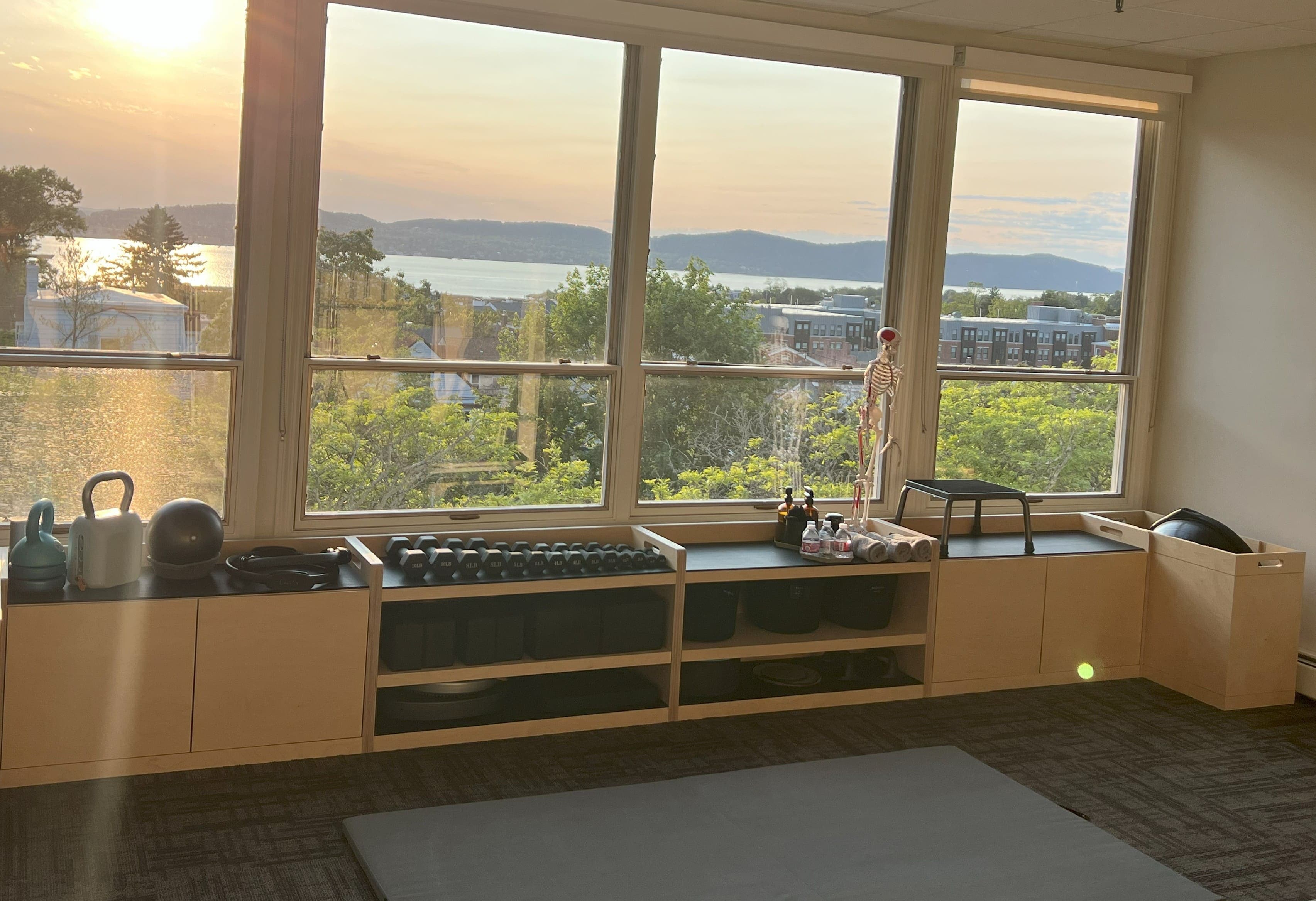 Exercise area with river views at sunset